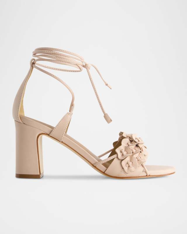 Suede Floral Ankle-Wrap Sandals